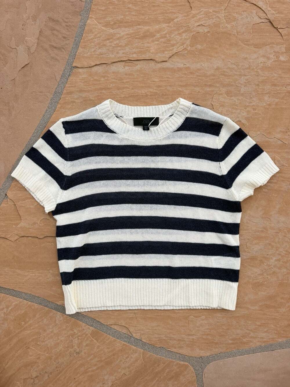 ZARA Blue/Cream Striped Knit Top - M ES